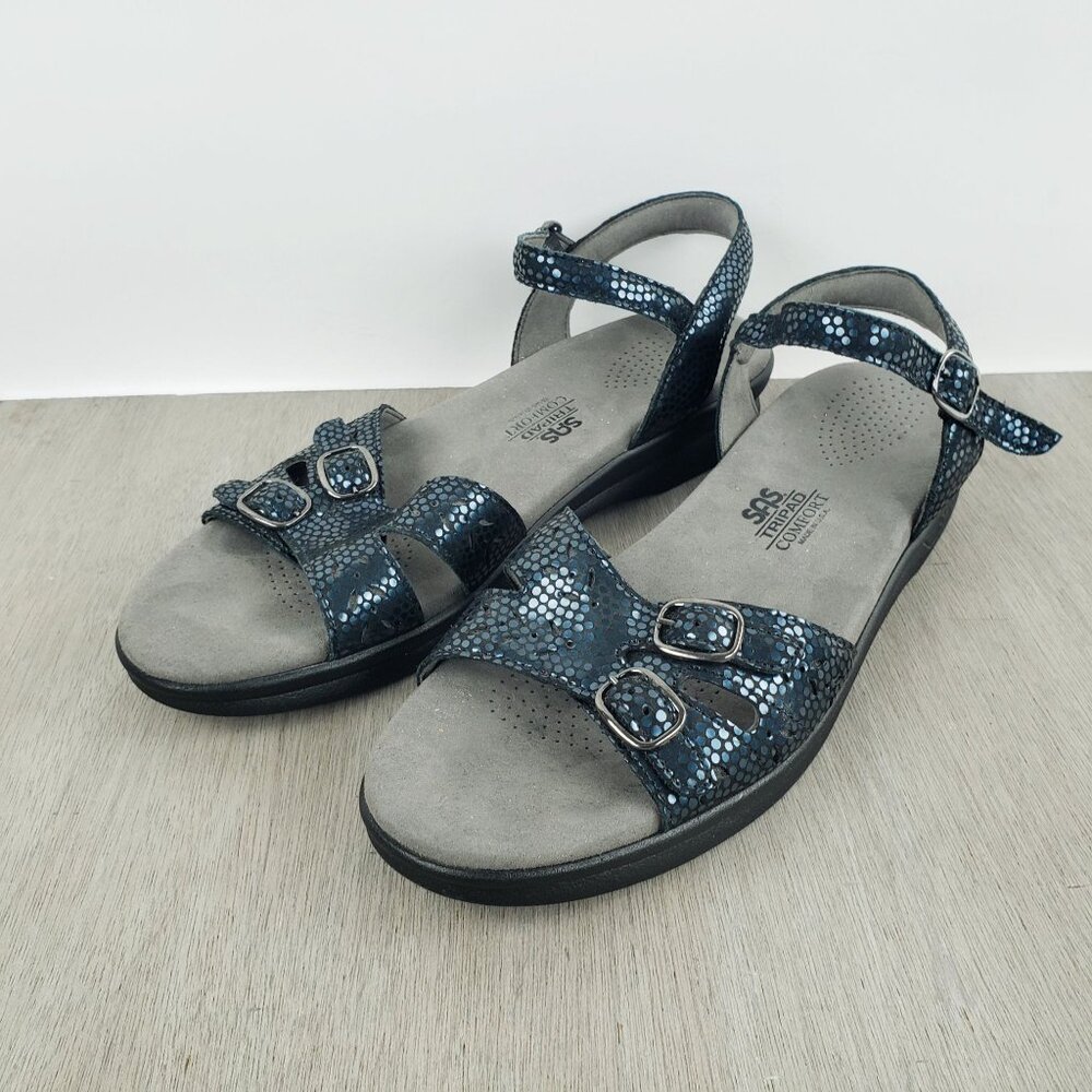 SAS Sandals Women's 10.5 N Perla Duo Quarter Strap Buckle Tripad Comfort Navy